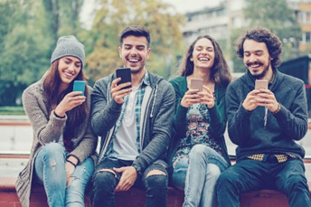 Man working from Home Video Call friends-together-on-the-phones